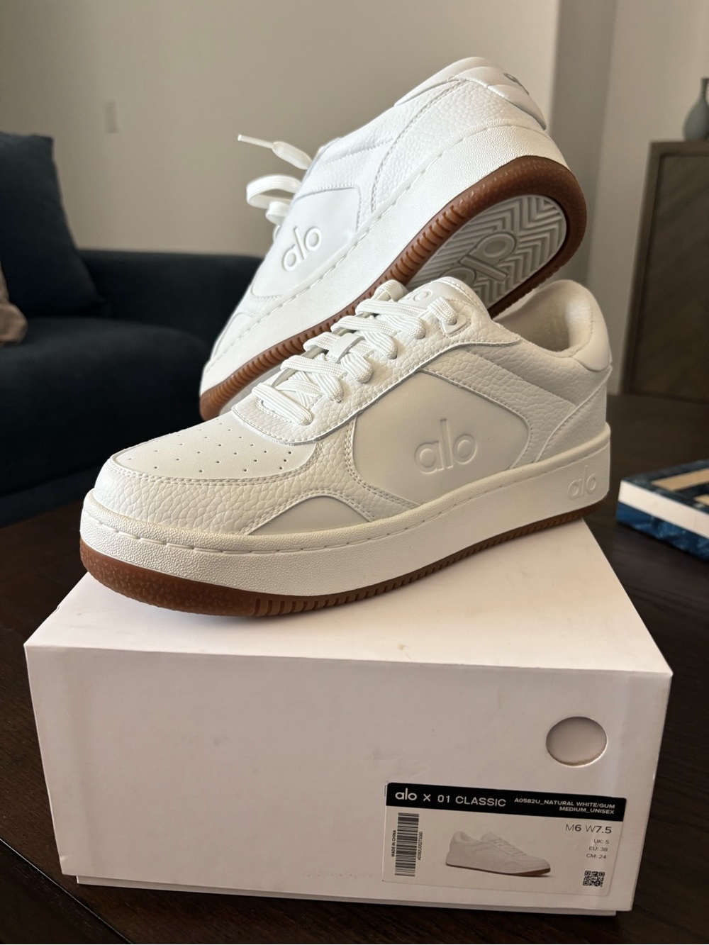 ALO Yoga White Sneakers with Gum Sole